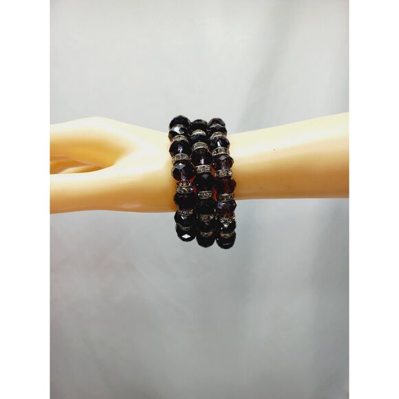 Purple Multi-Faceted Crystal Bracelets Set of 3 w/sparkling crystal rondelles - Picture 4 of 10